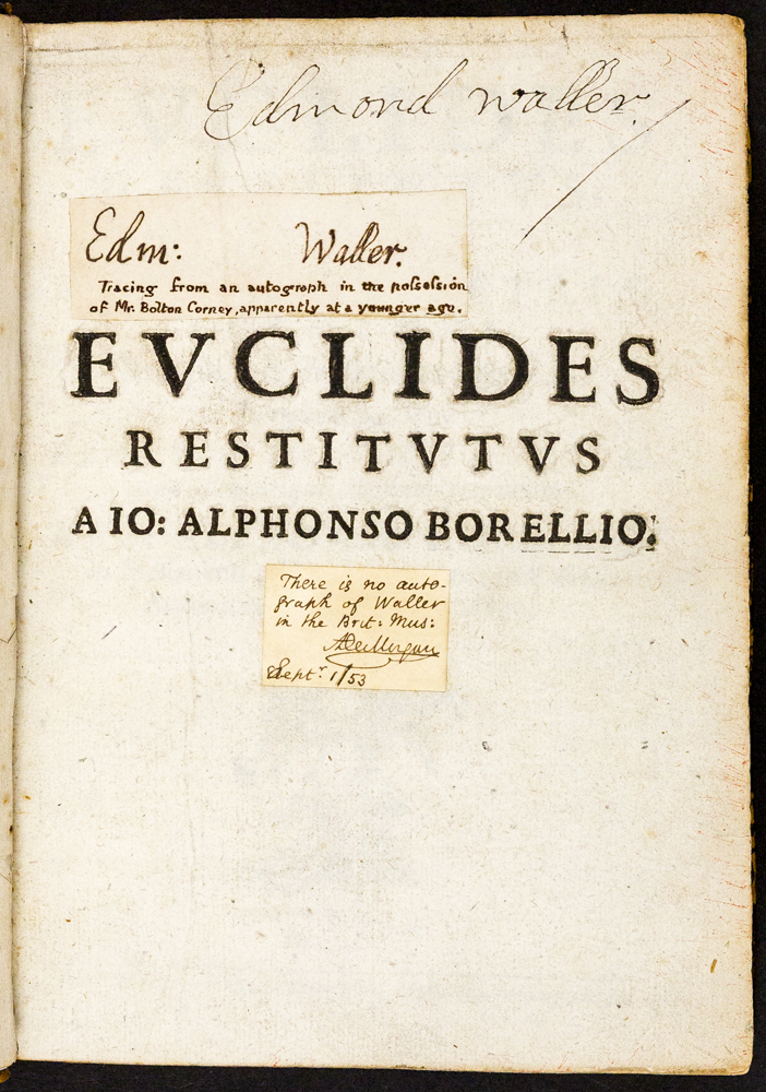 Giovanni Alfonso Borelli’s Euclides restitutus, siue, Prisca geometriae elementa, breuiùs, & faciliùs contexta (Pisa: Francesco Onofri, 1658). © Senate House Library
